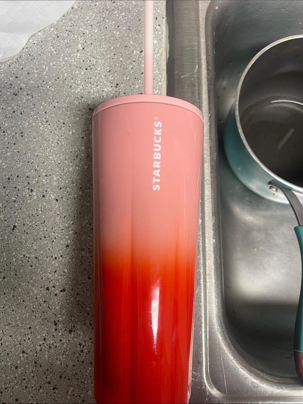 Starbucks Pink to Red Ombre Tumbler with Straw